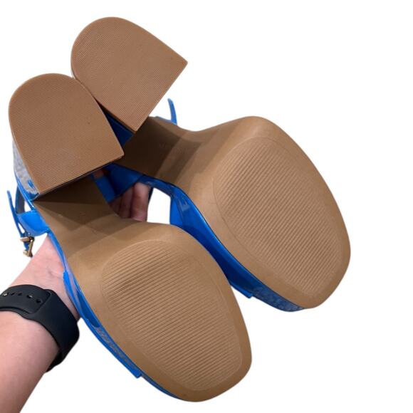 Kenneth Cole New York Blue Patent Dolly Wedge Sandal - Picture 2 of 9